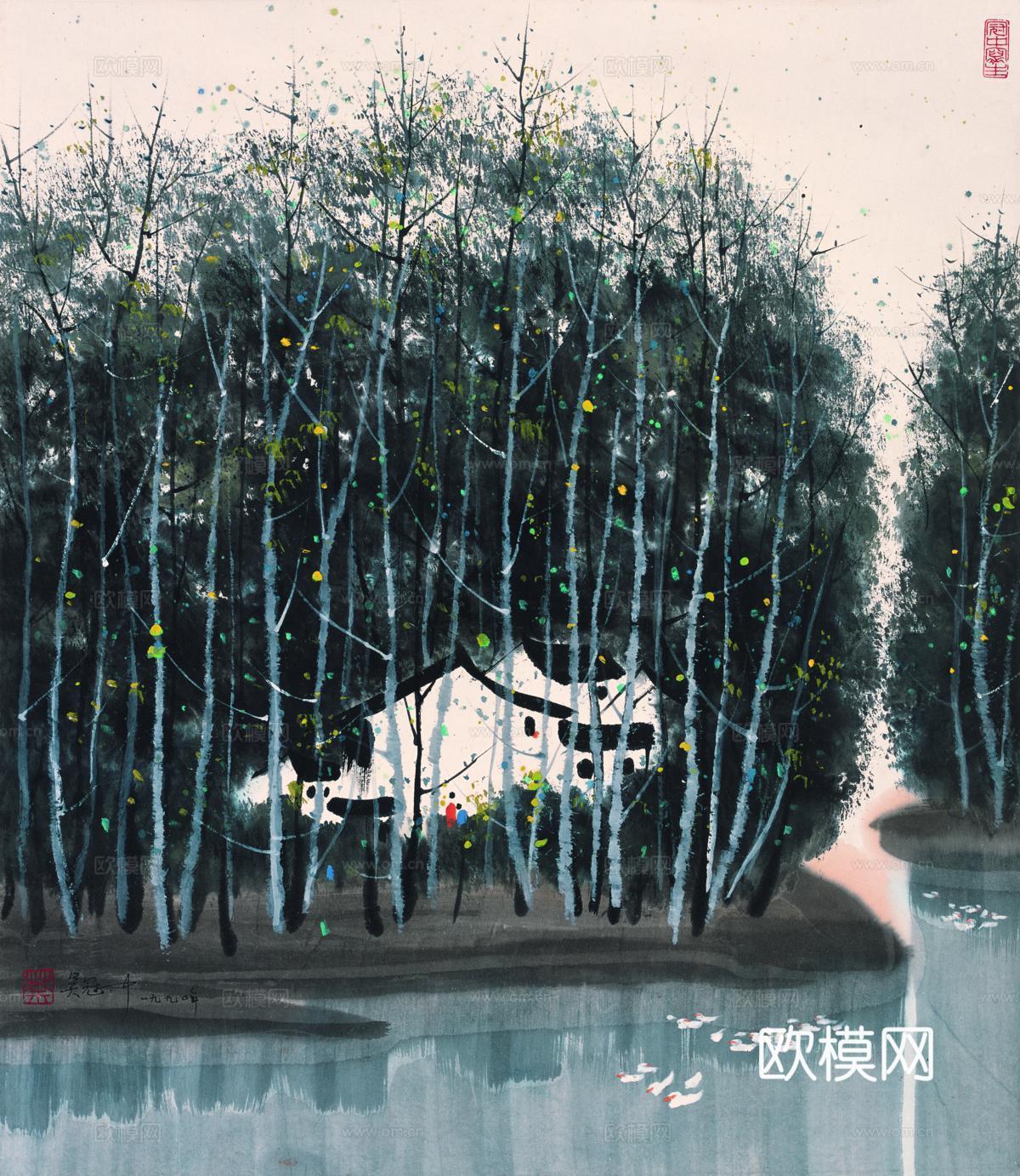 吴冠中林中小屋装饰画贴图
