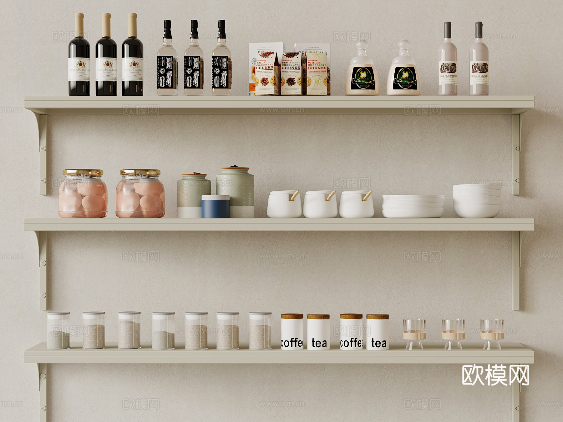 厨房用品 现代厨房用品 酒瓶 餐具su模型