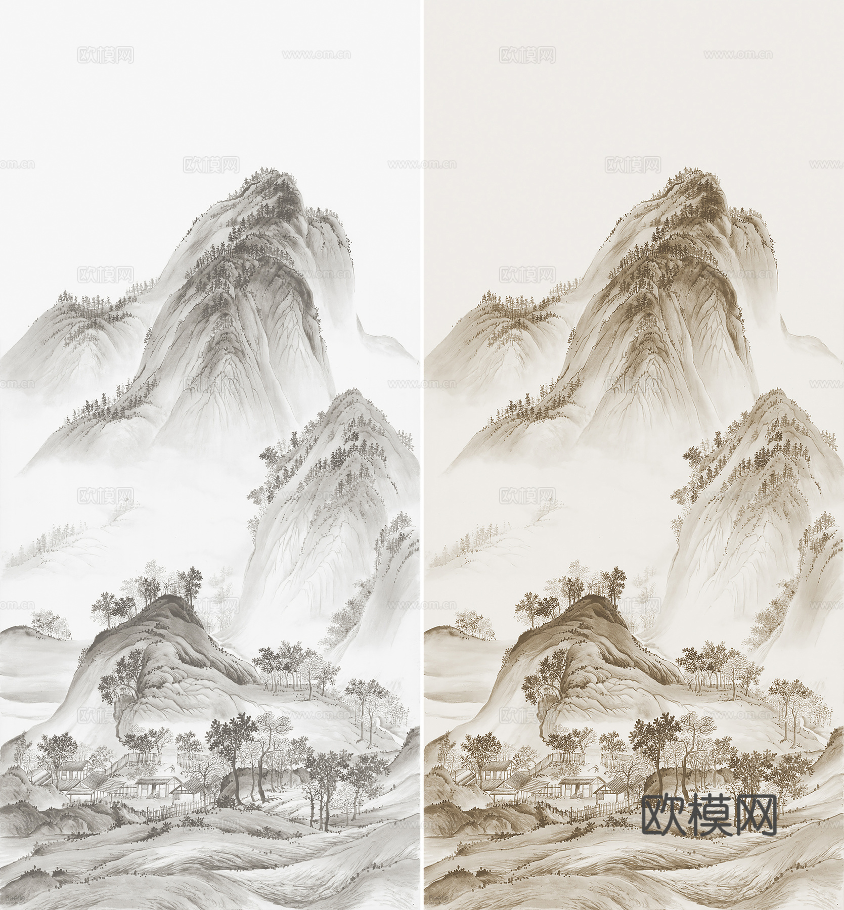 中式山水建筑壁纸壁画 新中式山水建筑壁纸壁画