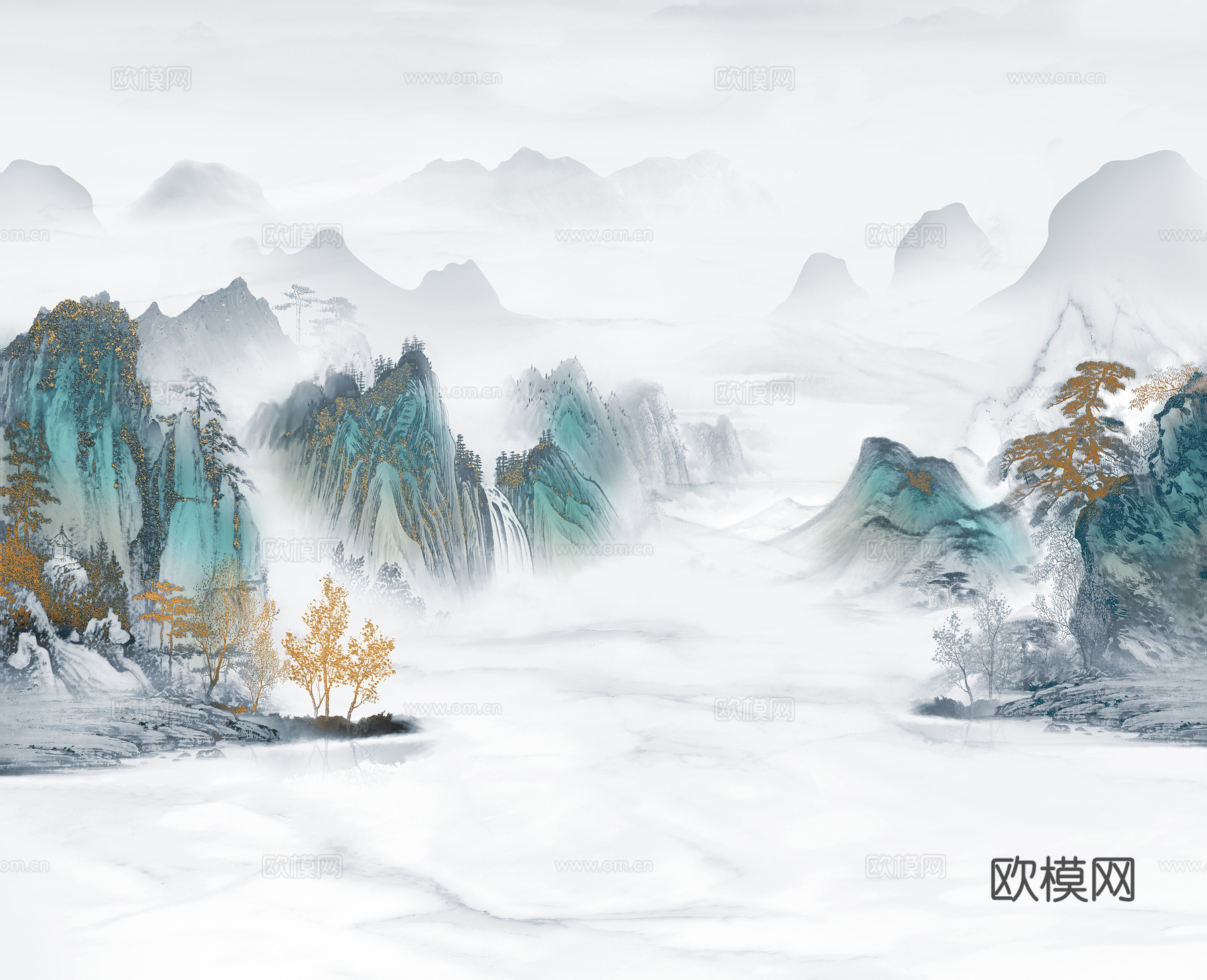 中式山水壁纸壁画 新中式山水壁纸壁画