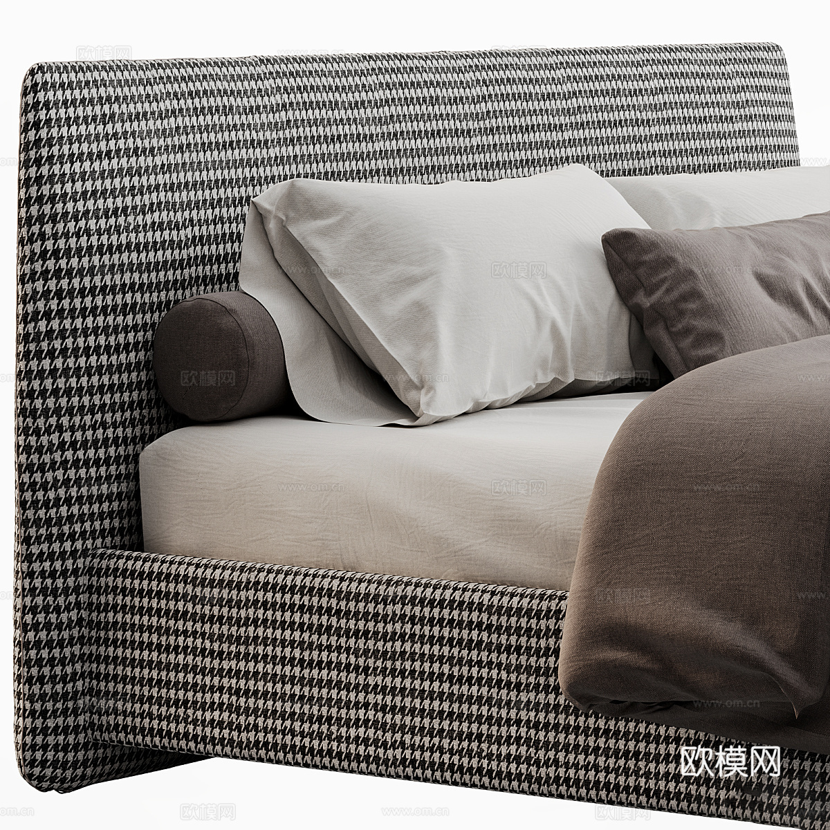 现代意式极简布艺双人床3d模型