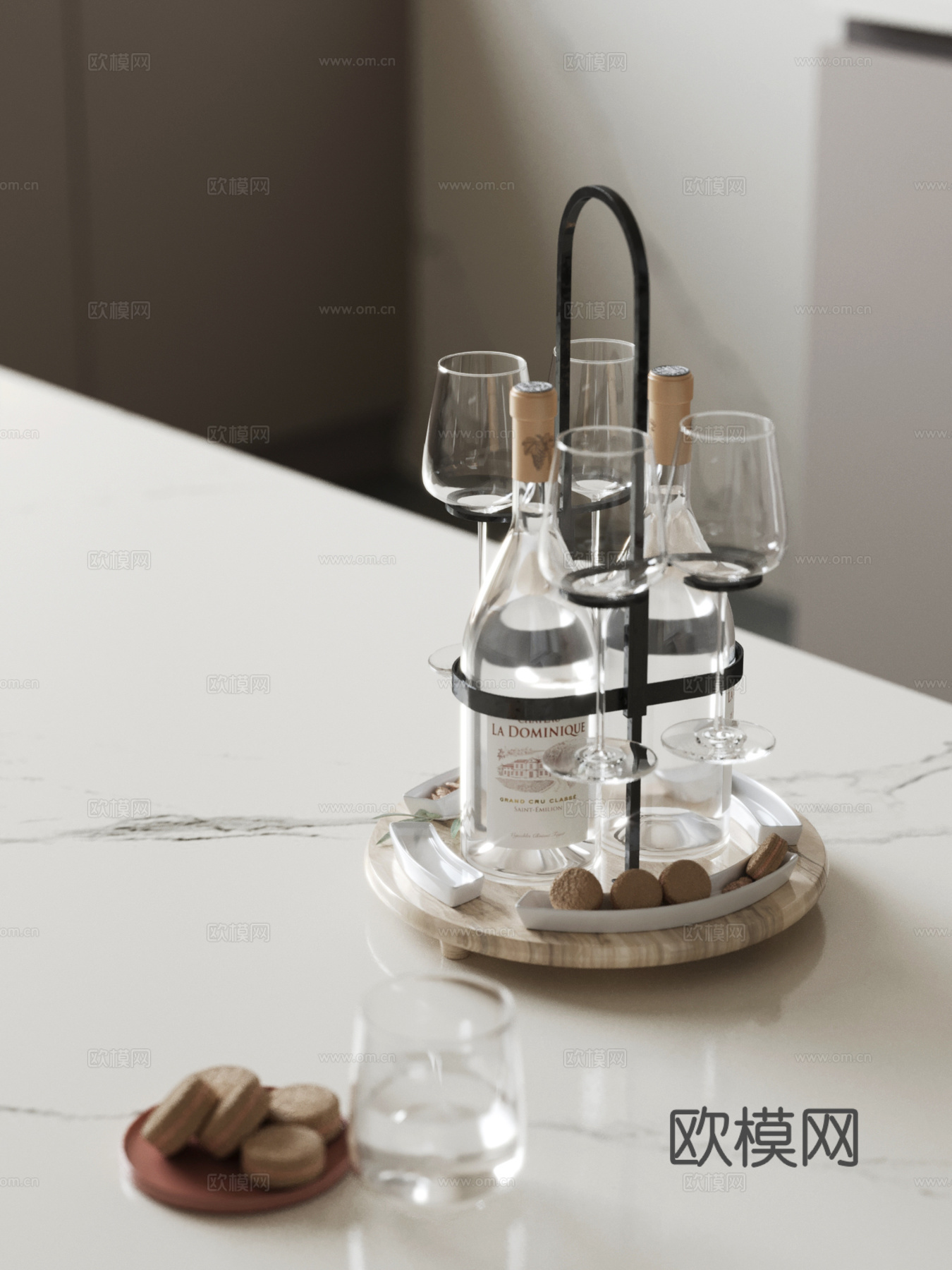 摆件 现代摆件组合 厨房用品 酒瓶酒杯 食物3d模型