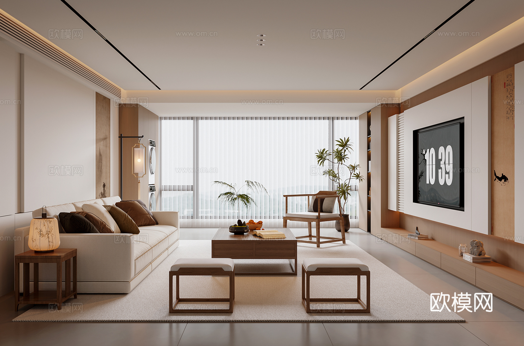 新中式宋式风客厅3d模型下载_ID15803941_3dmax免费模型-欧模网