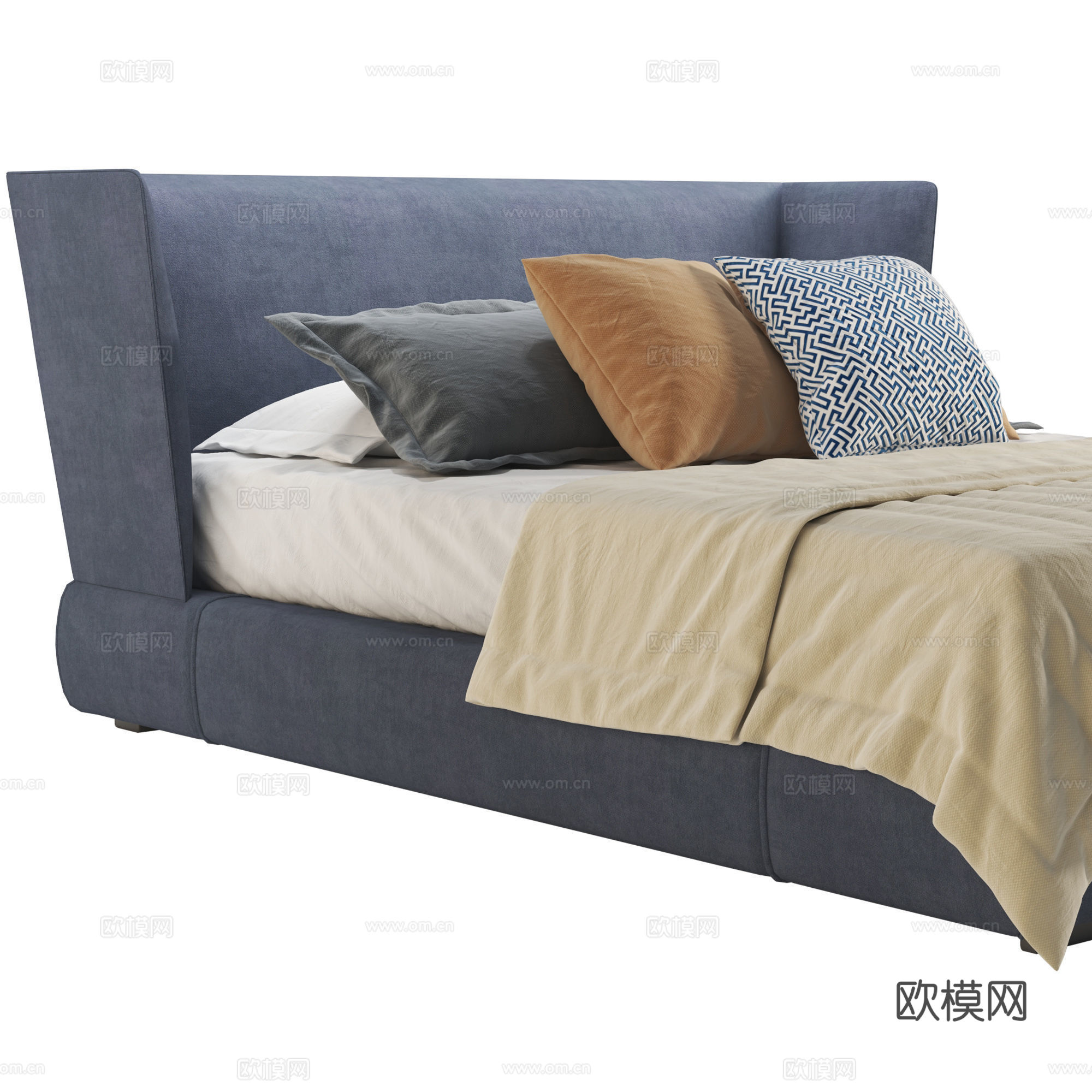 现代意式布艺双人床3d模型
