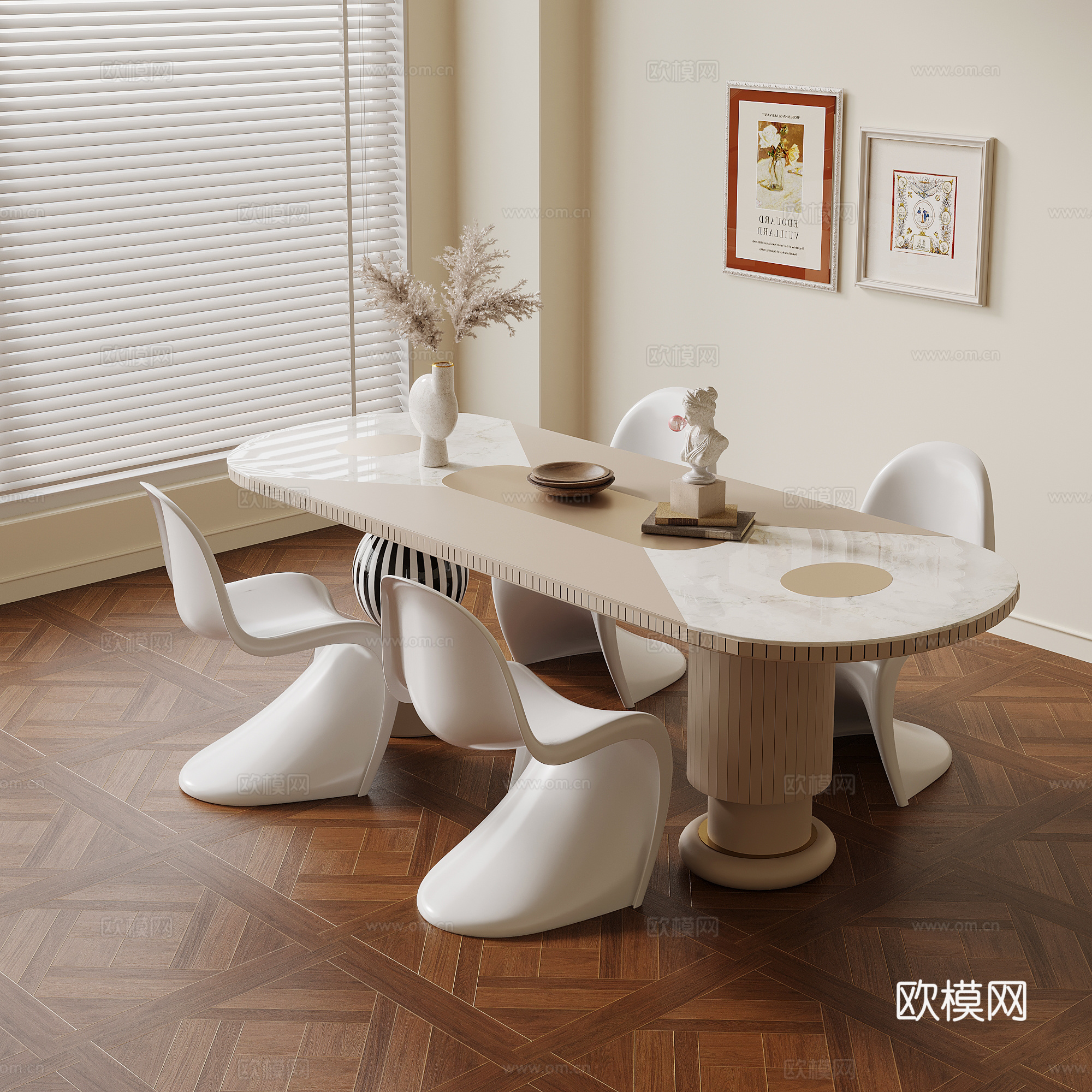 餐桌椅 法式奶油风餐桌椅3d模型