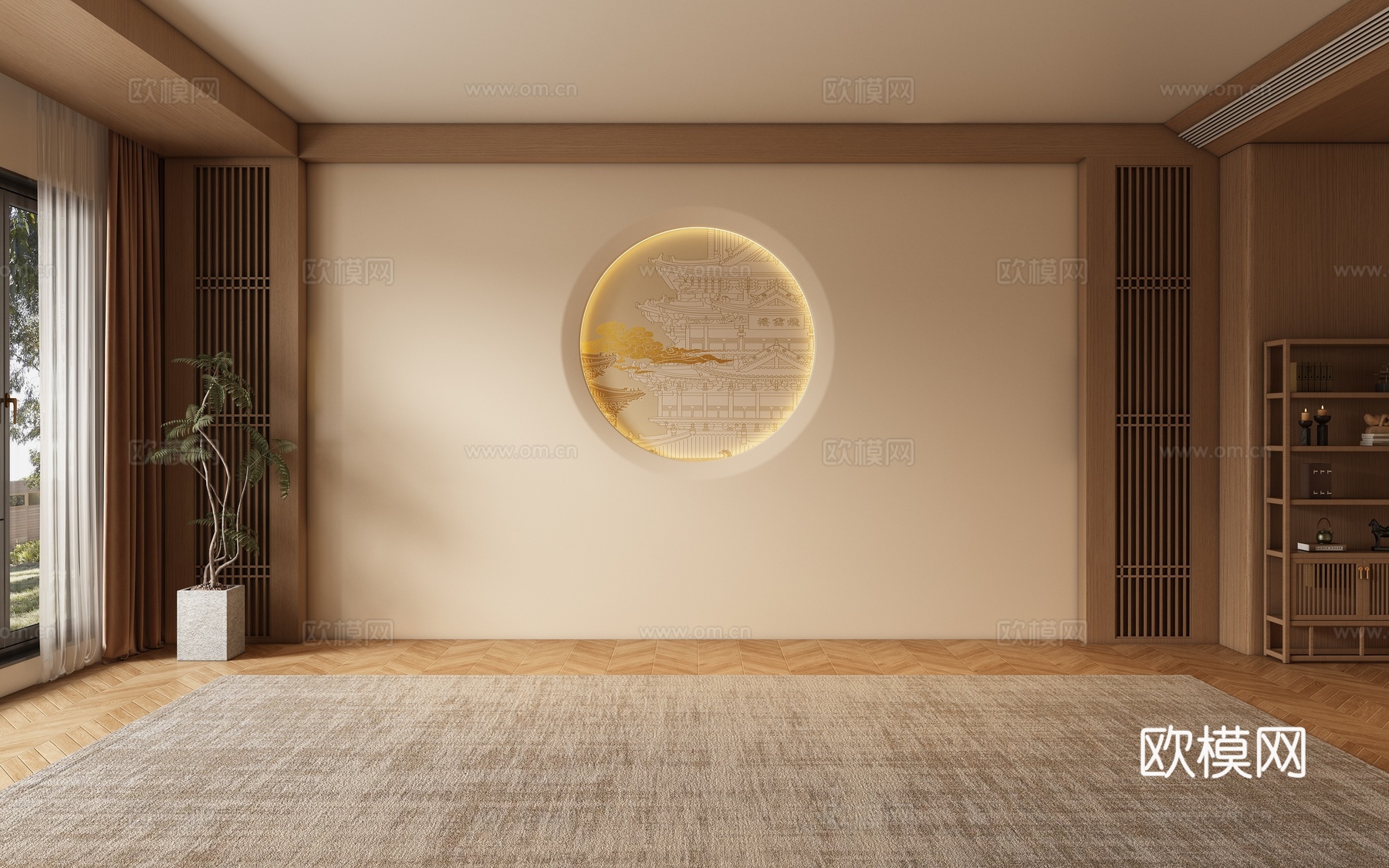新中式宋式客厅背景墙3d模型
