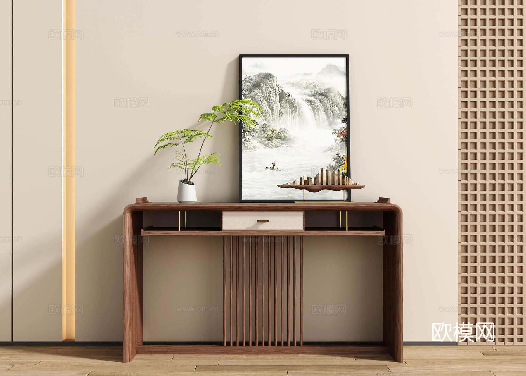 新中式玄关端景台3d模型