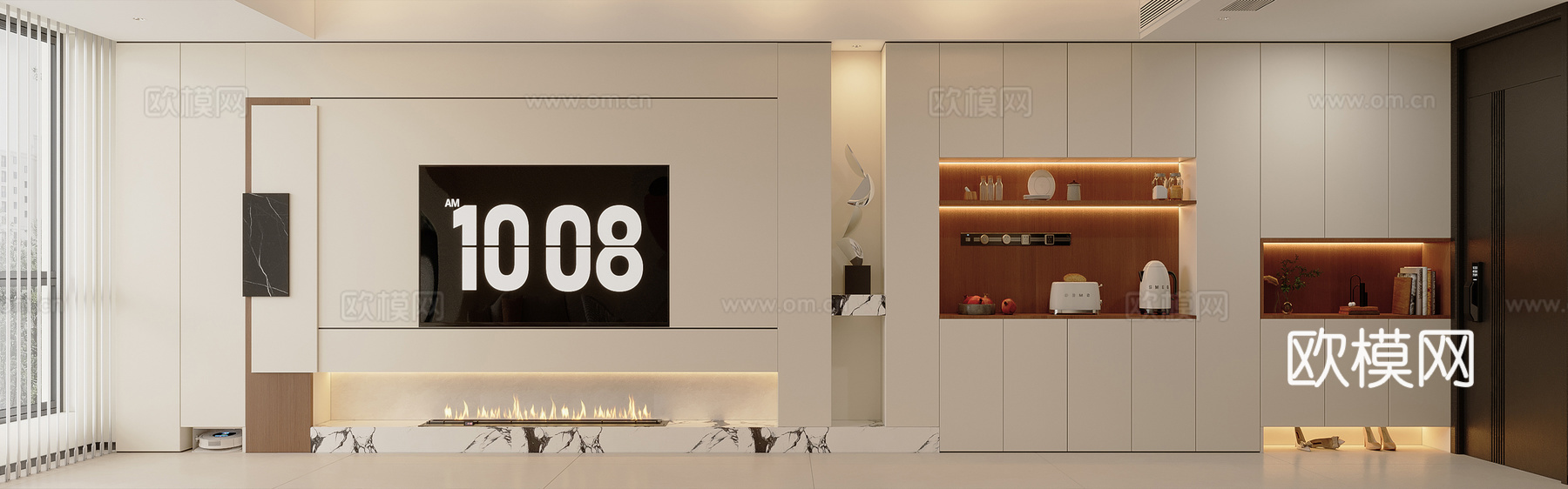 现代奶油风客餐厅厨房3d模型