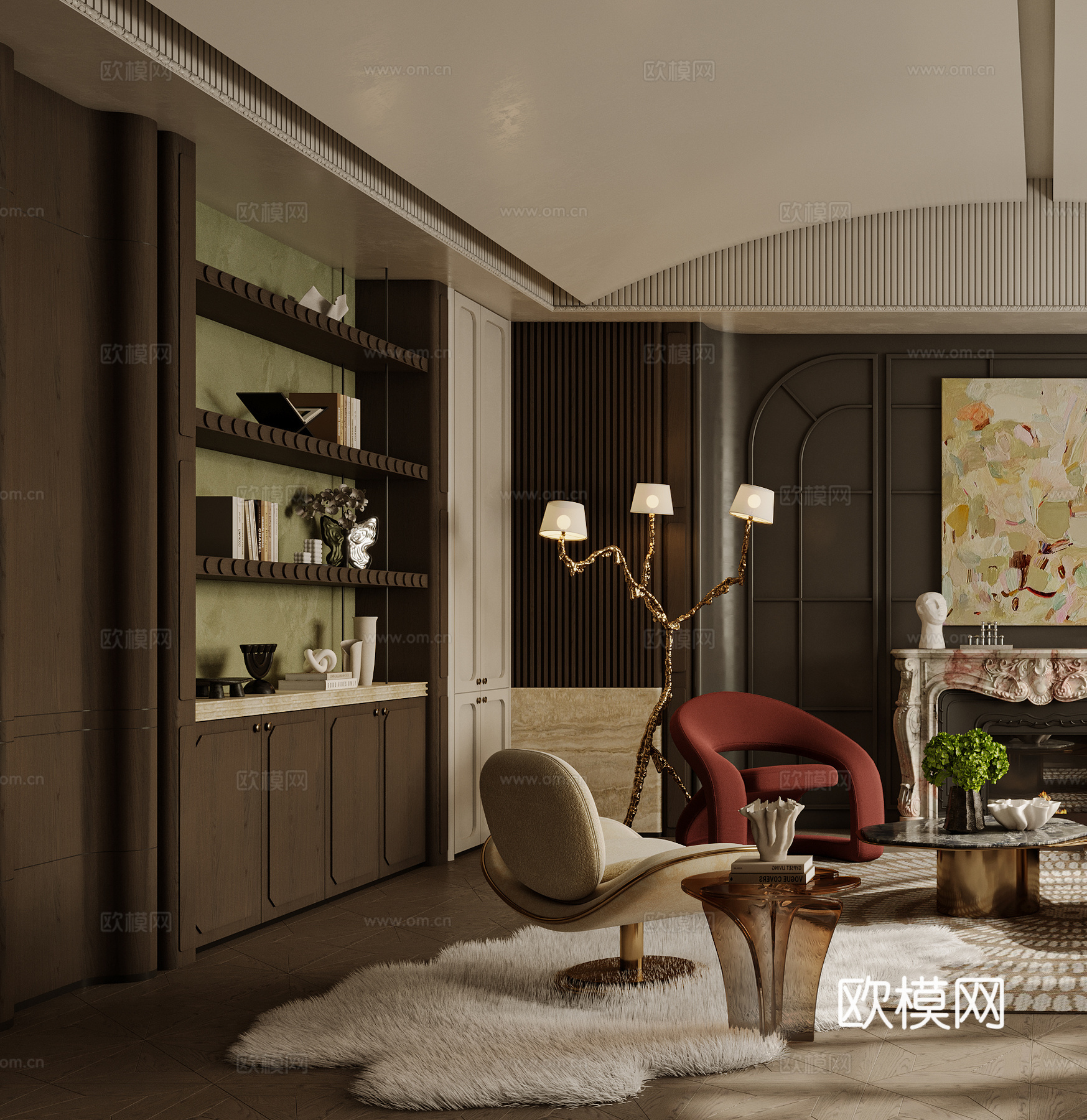 法式客厅 沙发茶几组合  单人沙发 弧形沙发 边几3d模型