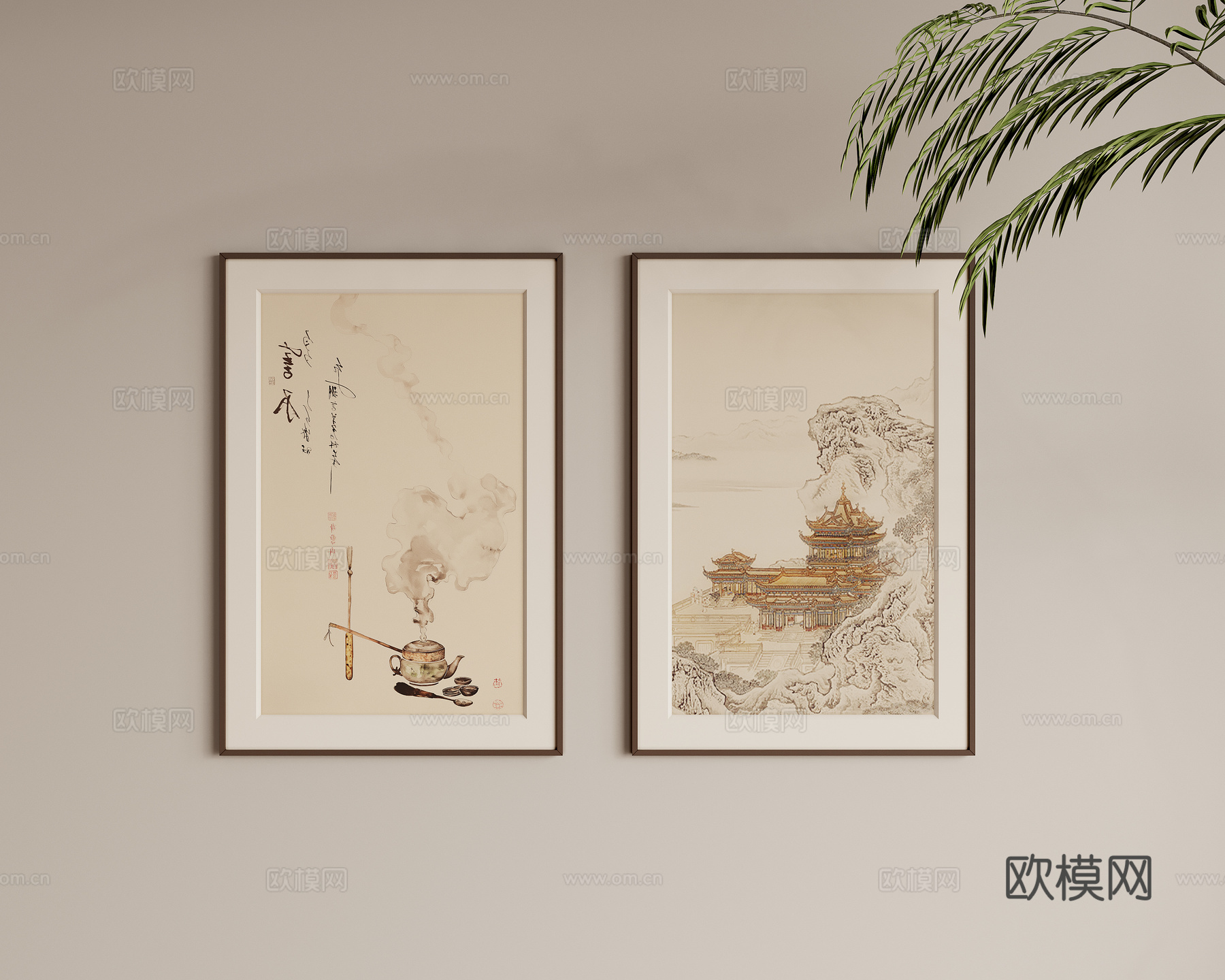 新中式组合挂画3d模型