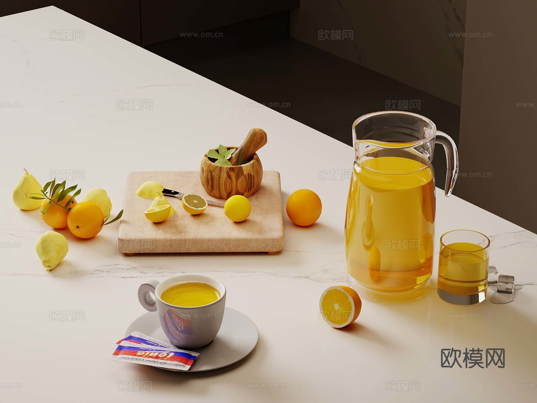 酒水 杯子 水果3d模型