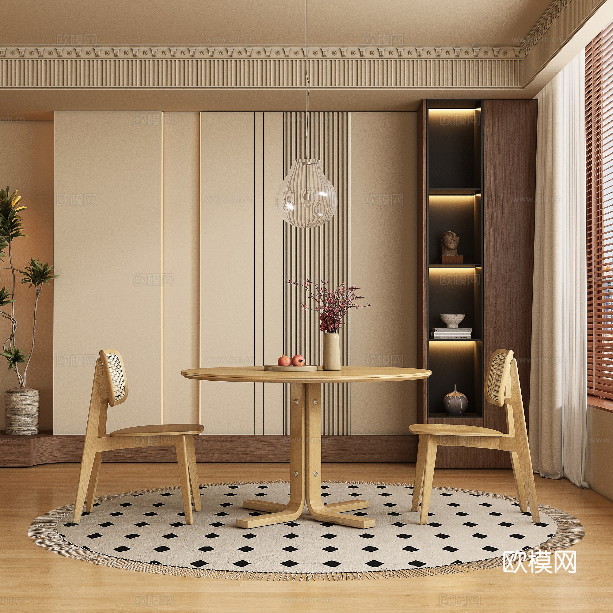 中古风餐厅 餐桌椅su模型