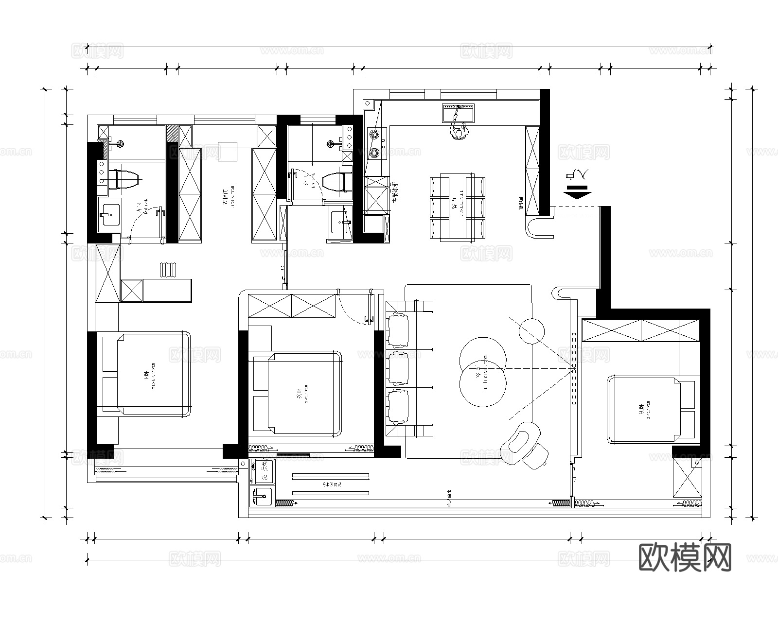 平面户型图cad施工图