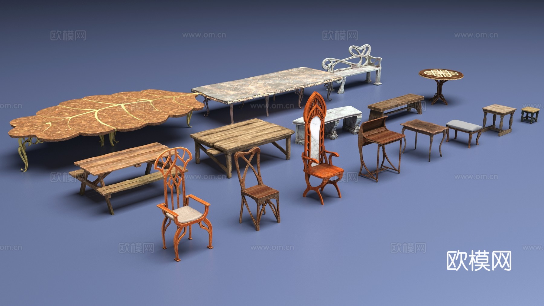 复古欧式桌椅3d模型下载（渲染图2）