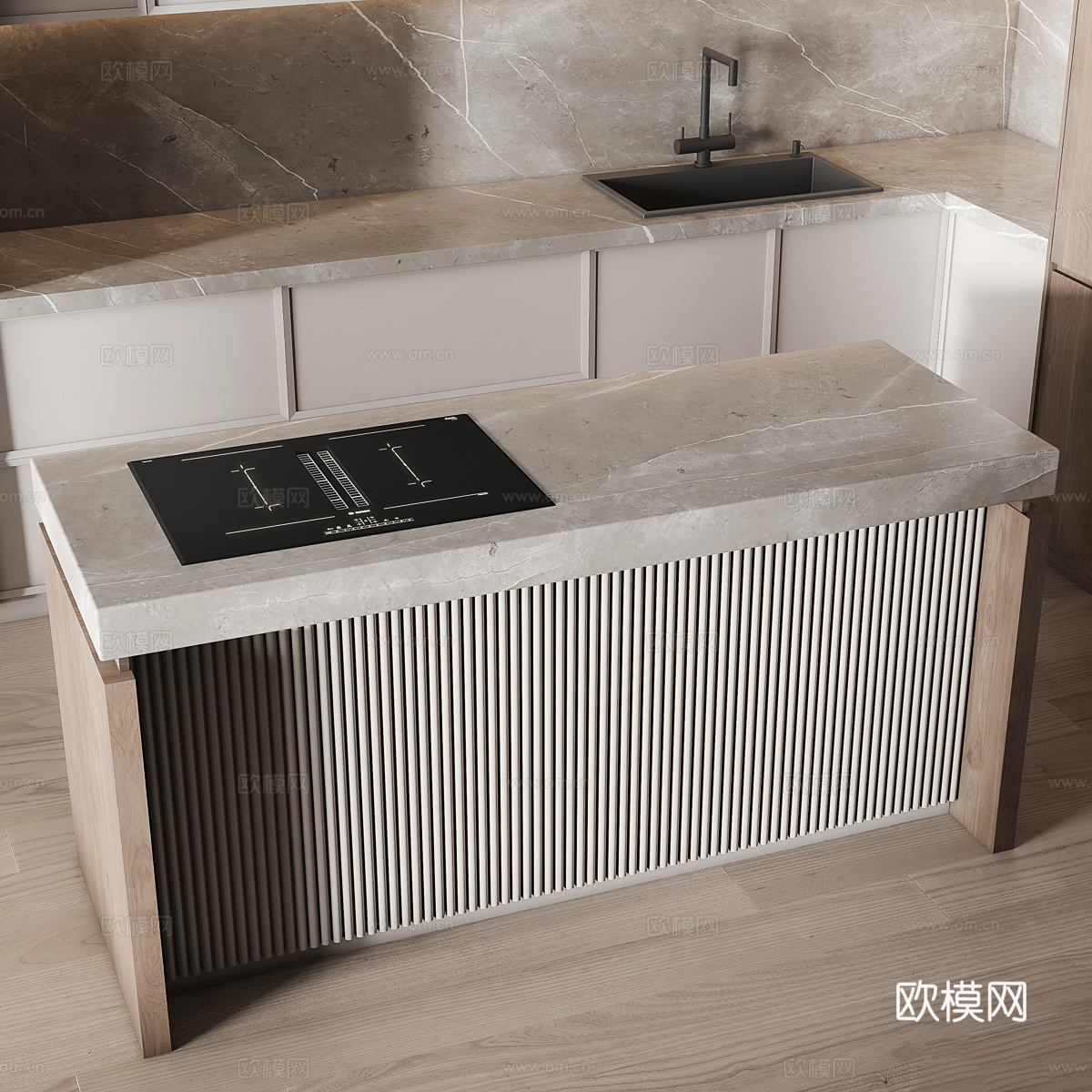 现代意式极简橱柜3d模型