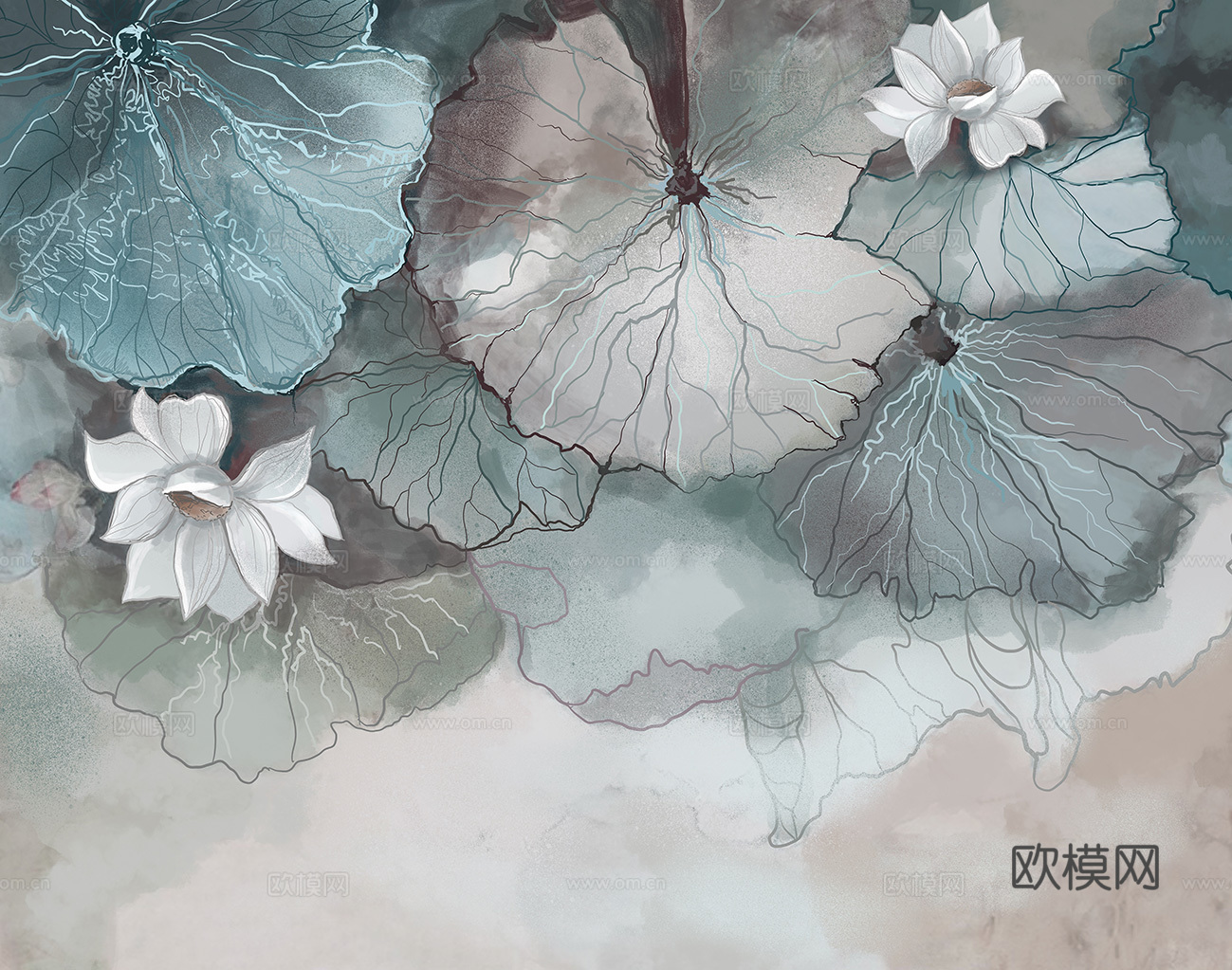 中式荷花壁纸壁画