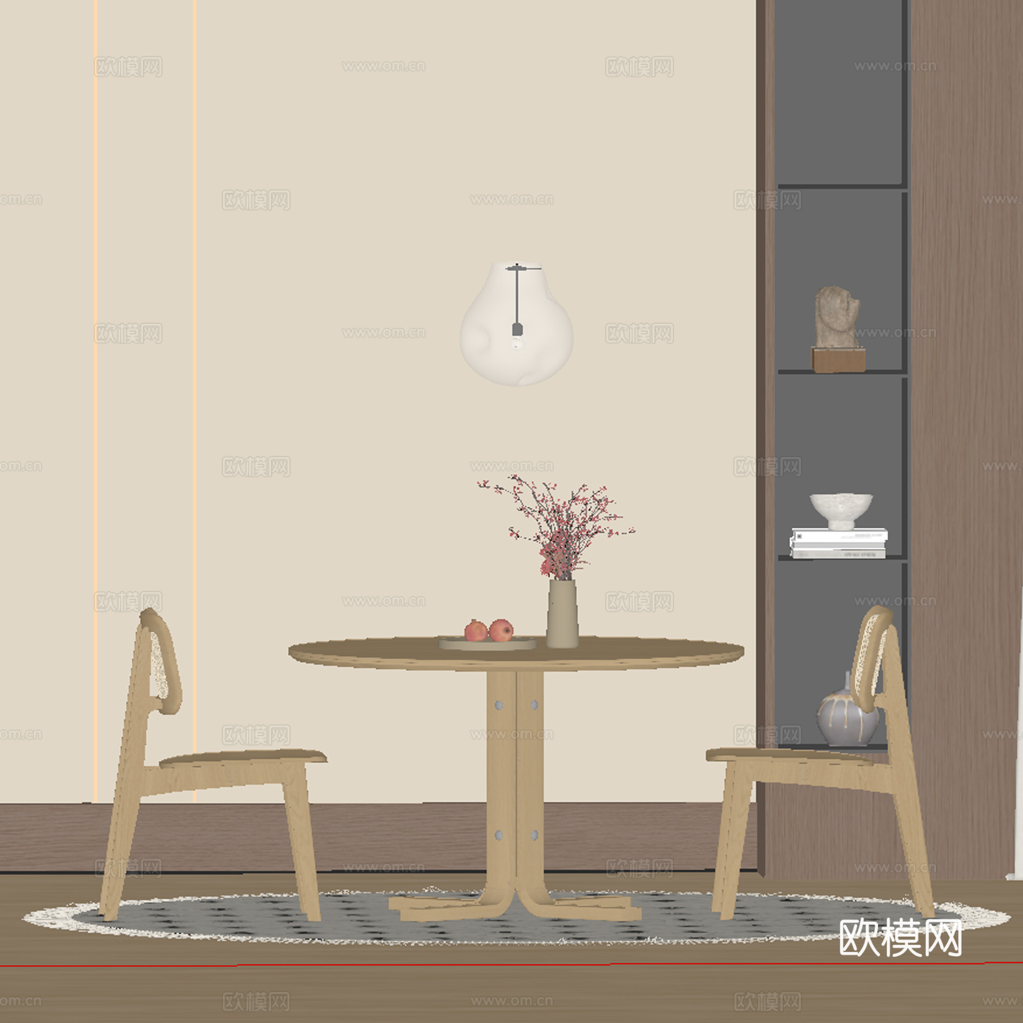 中古风餐厅 餐桌椅su模型