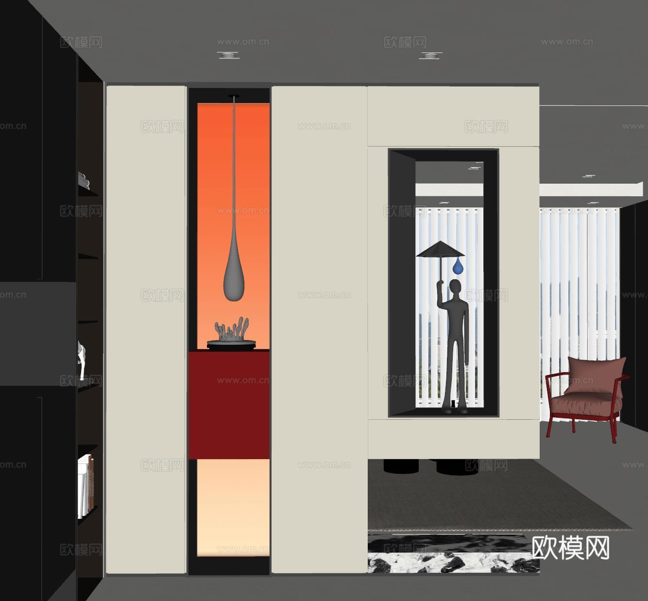 现代玄关过道 装饰性玄关 玄关隔断 入户玄关 门厅su模型