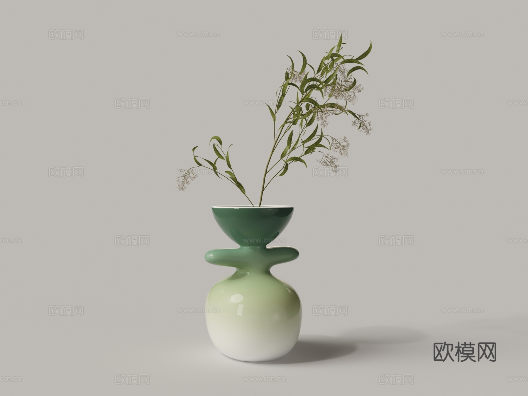 现代渐变陶瓷花瓶花艺3d模型