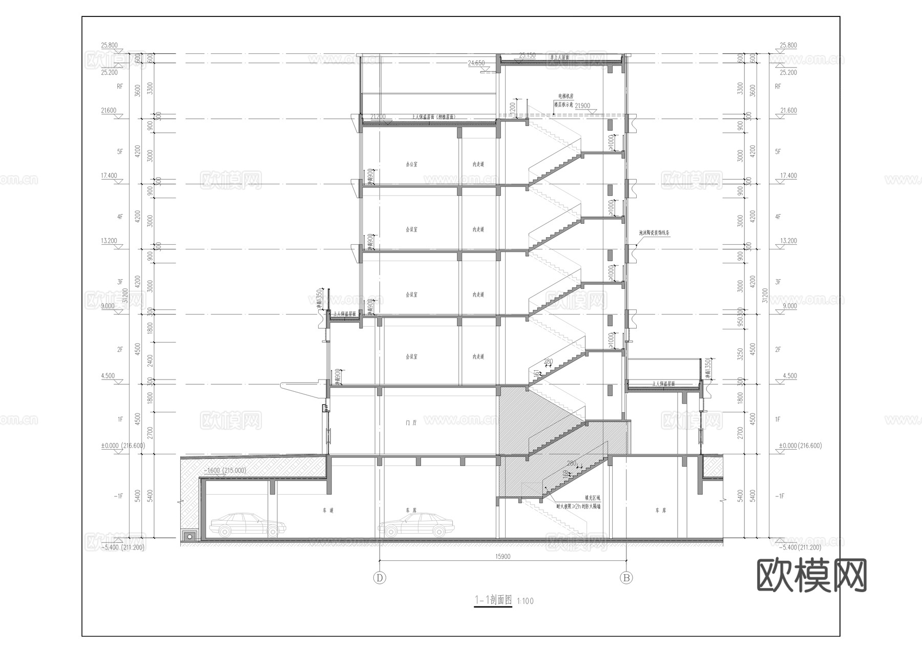生产管理业务用房建筑施工图cad施工图