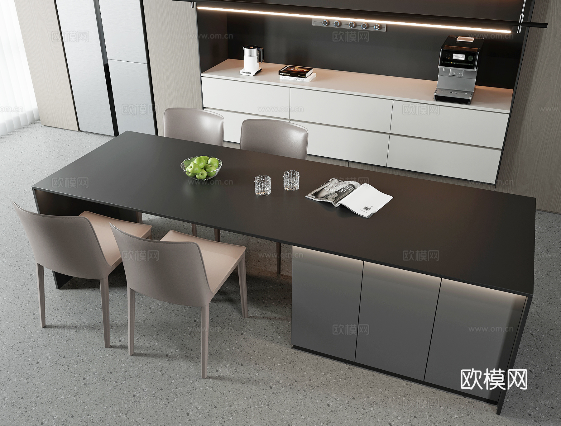 现代岛台餐桌椅su模型