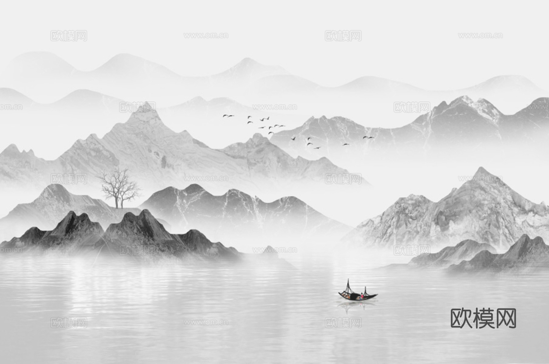 中式新中式山水意境壁纸壁画装饰画下载