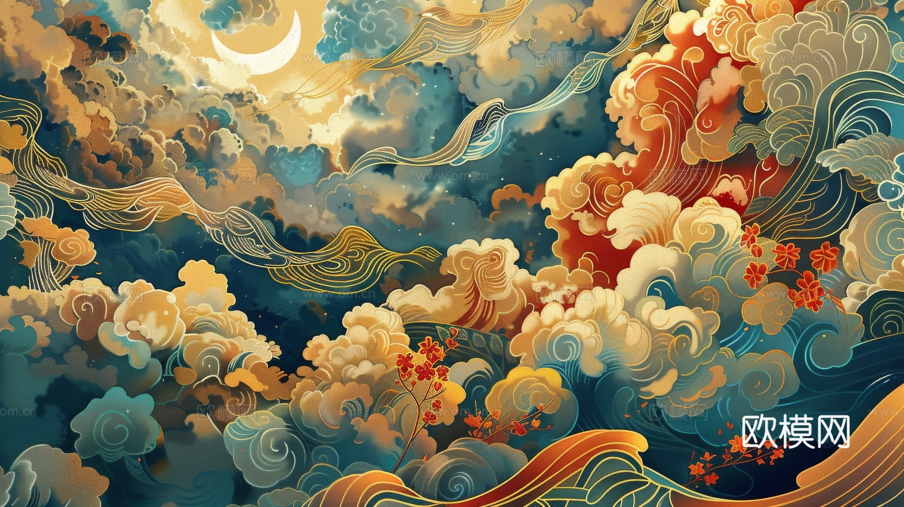中式祥云壁纸壁画