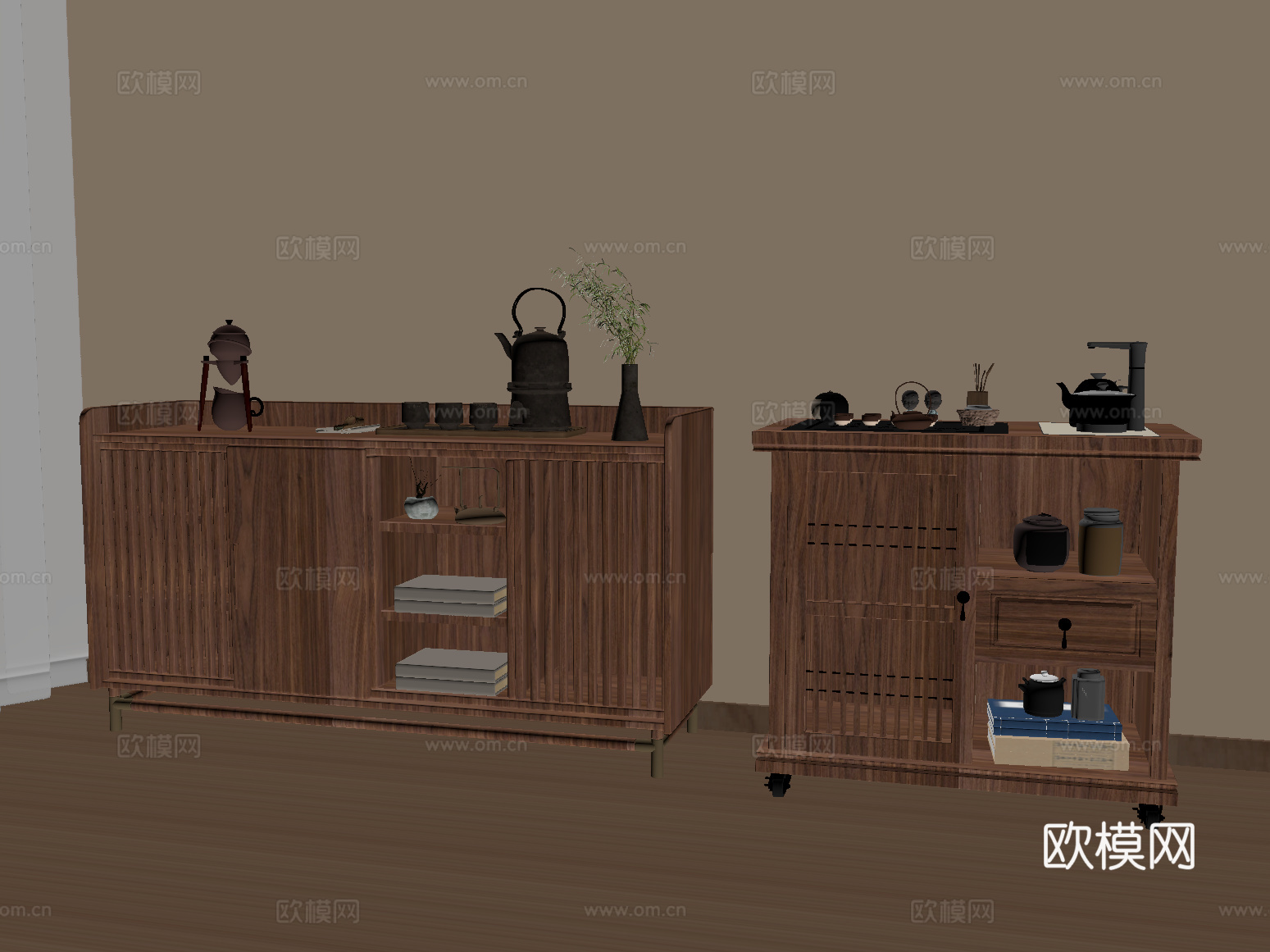 新中式茶柜 茶具 茶壶su模型