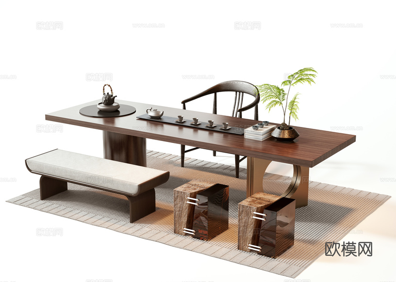 茶桌椅3d模型下载(渲染图5)