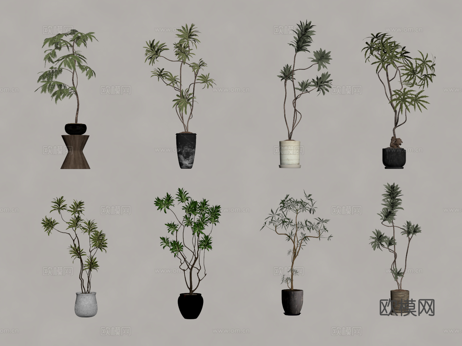 中古风绿植盆栽su模型