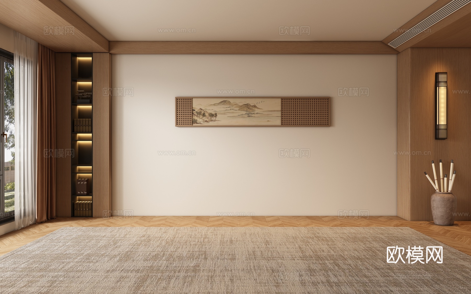 宋式新中式客厅背景墙3d模型