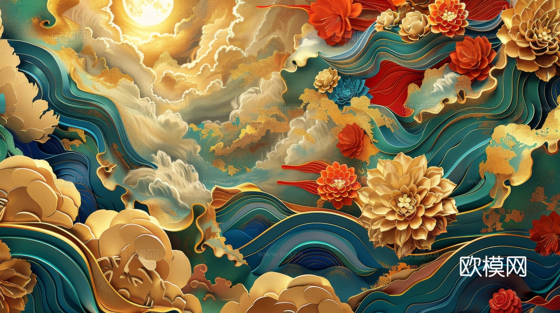 中式祥云壁纸壁画
