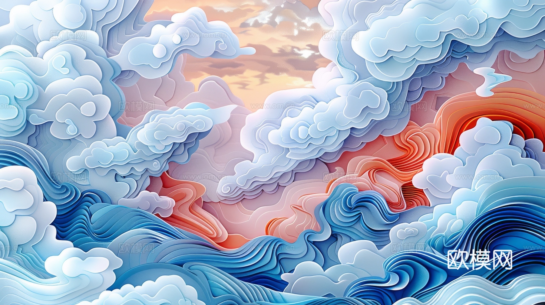 中式祥云壁纸壁画