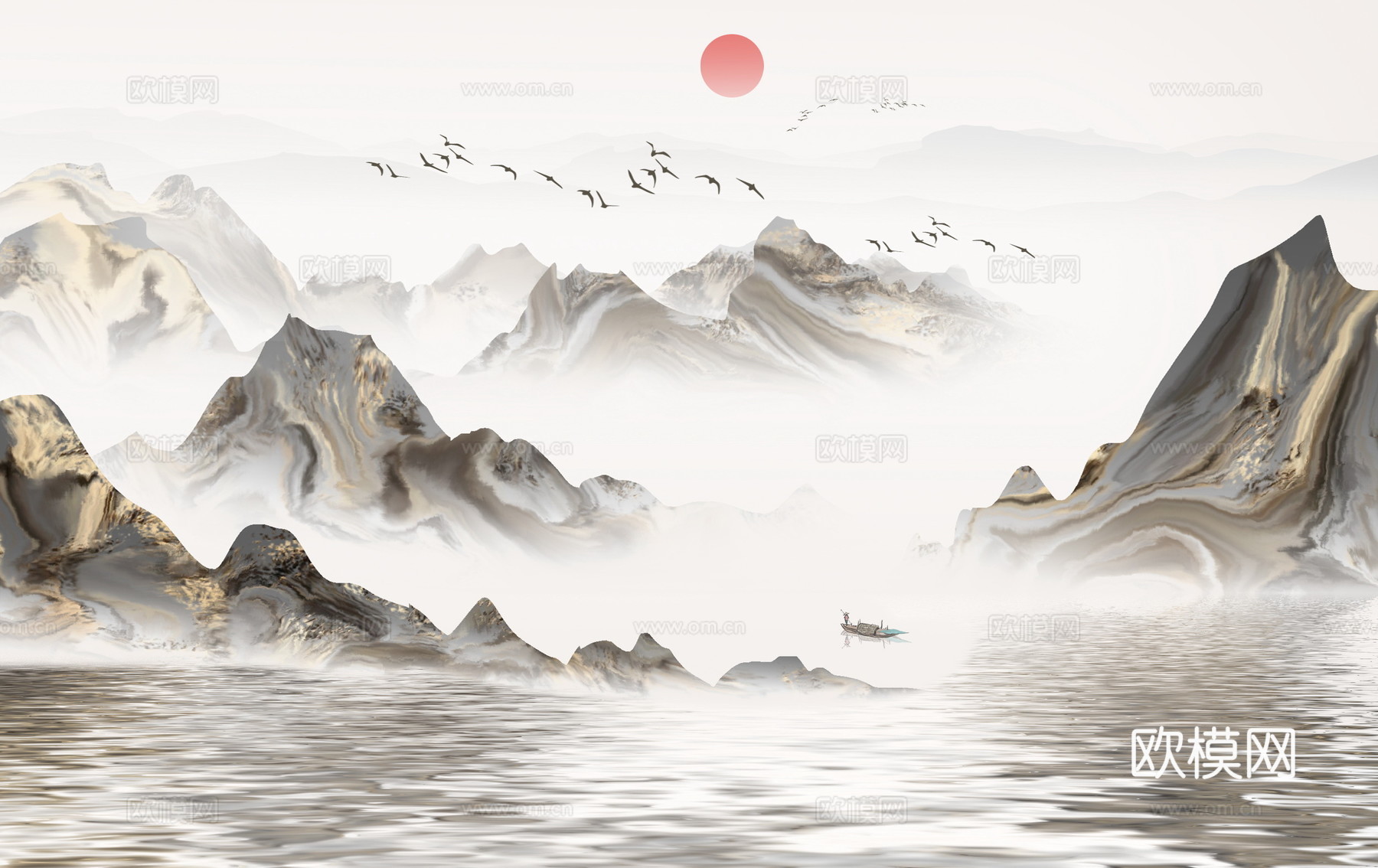 中式山水意境壁纸壁画装饰画