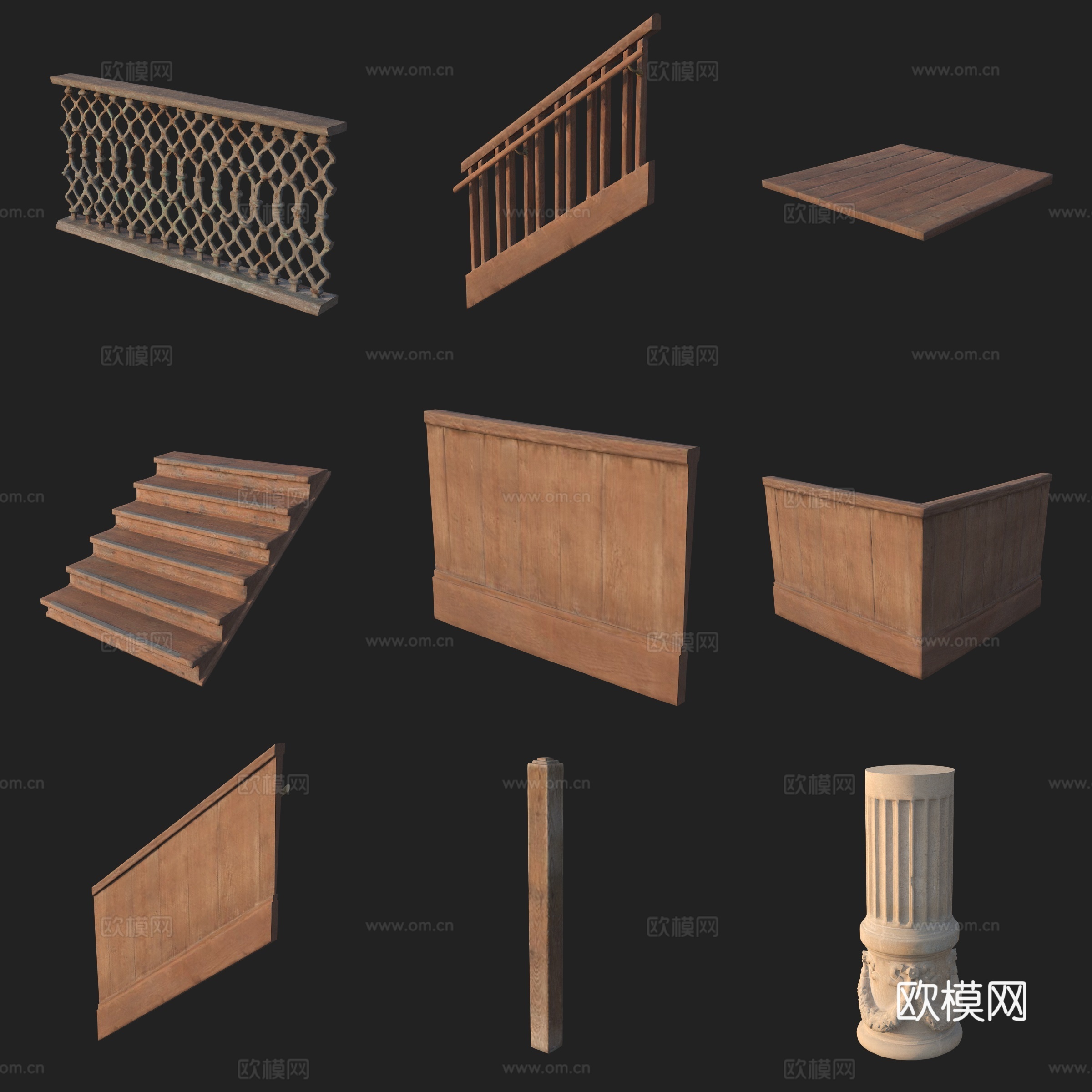 建筑构件楼梯拱门栏杆护栏柱子3d模型