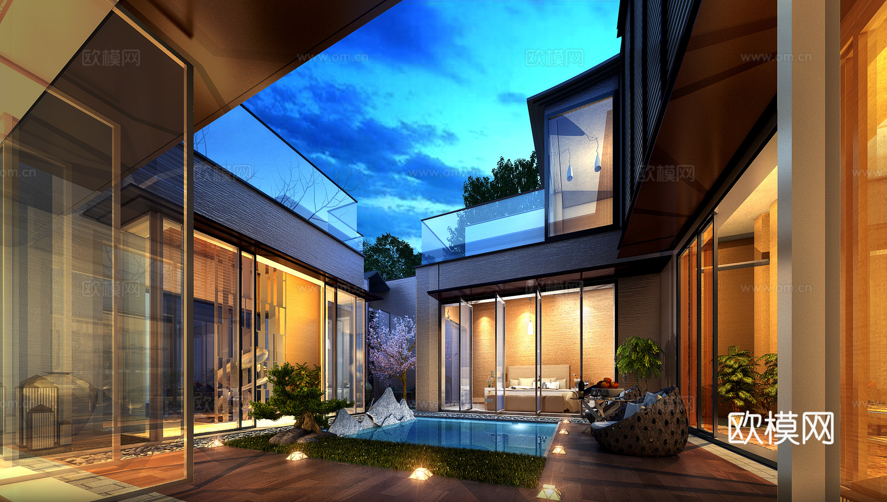 现代会所中庭   景观内庭院3d模型