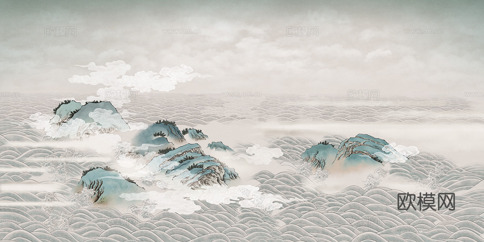 新中式山水壁纸壁画  中式山水壁纸壁画