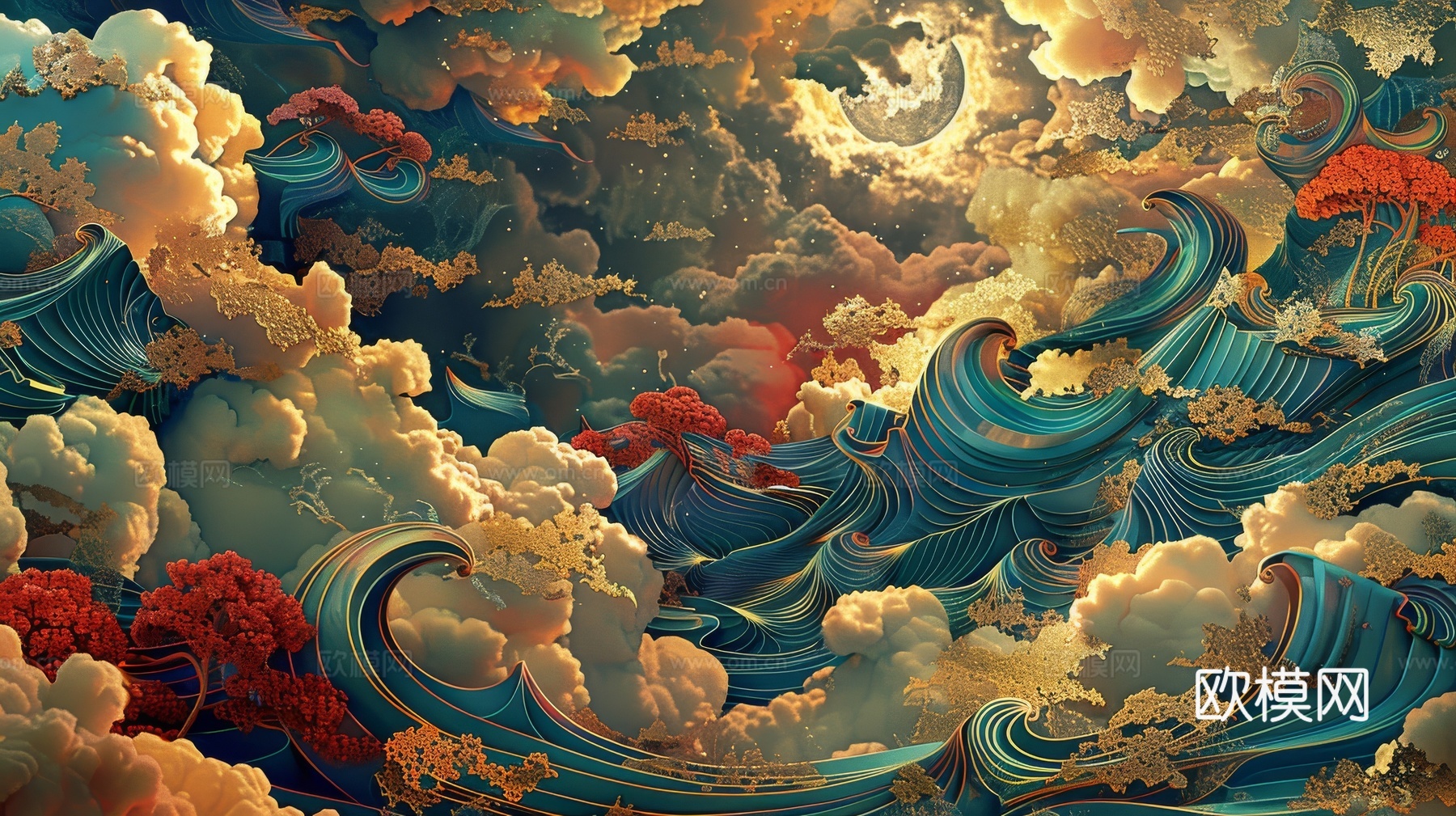 中式祥云壁纸壁画