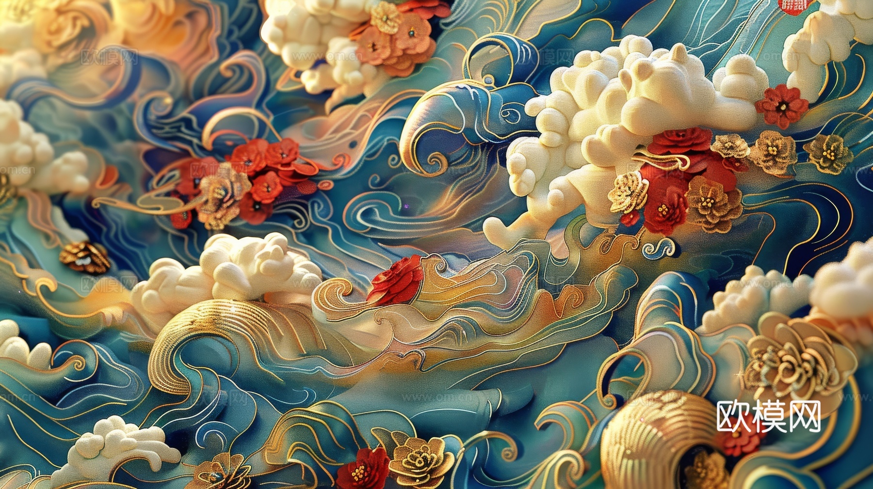 中式祥云壁纸壁画