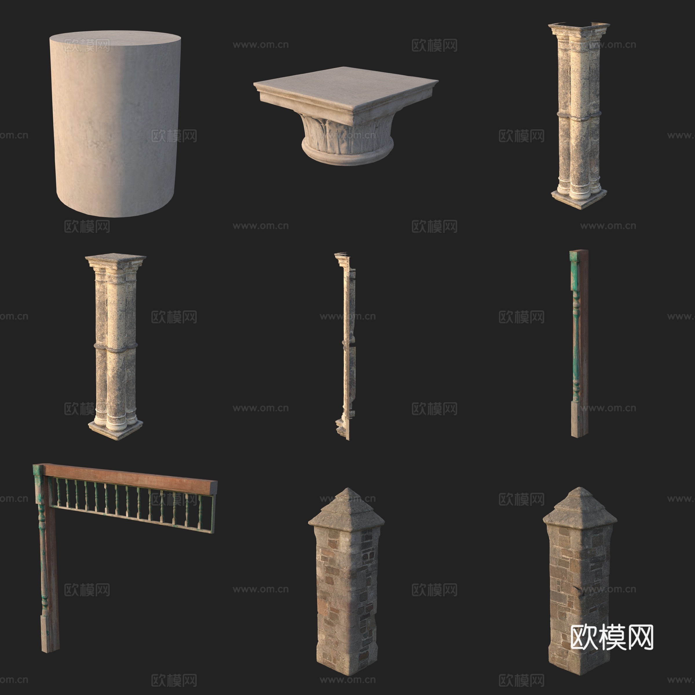 建筑构件柱子石柱3d模型