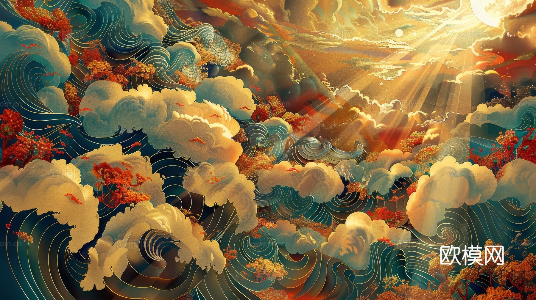 中式祥云壁纸壁画