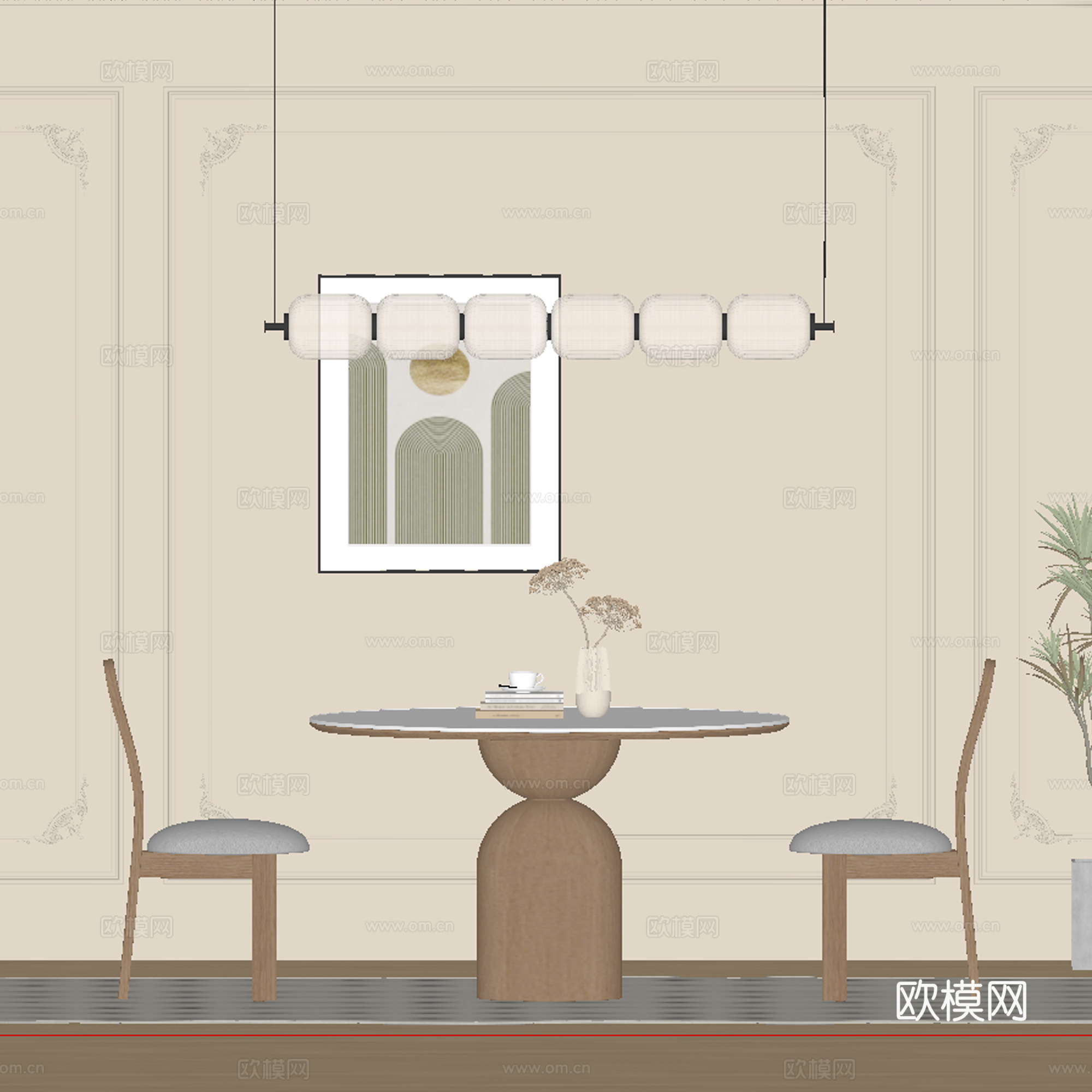 中古风餐厅 餐桌椅su模型
