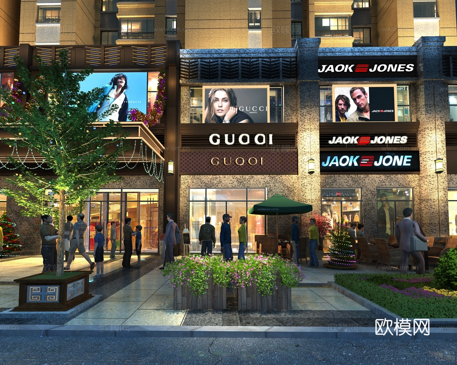 室外商业街夜景3d模型