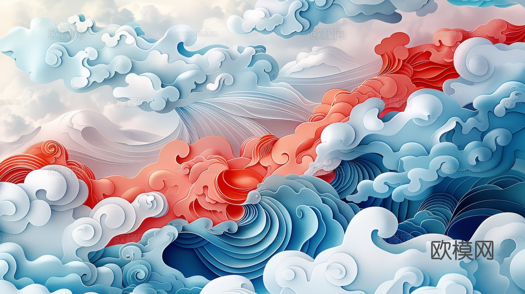 中式祥云壁纸壁画