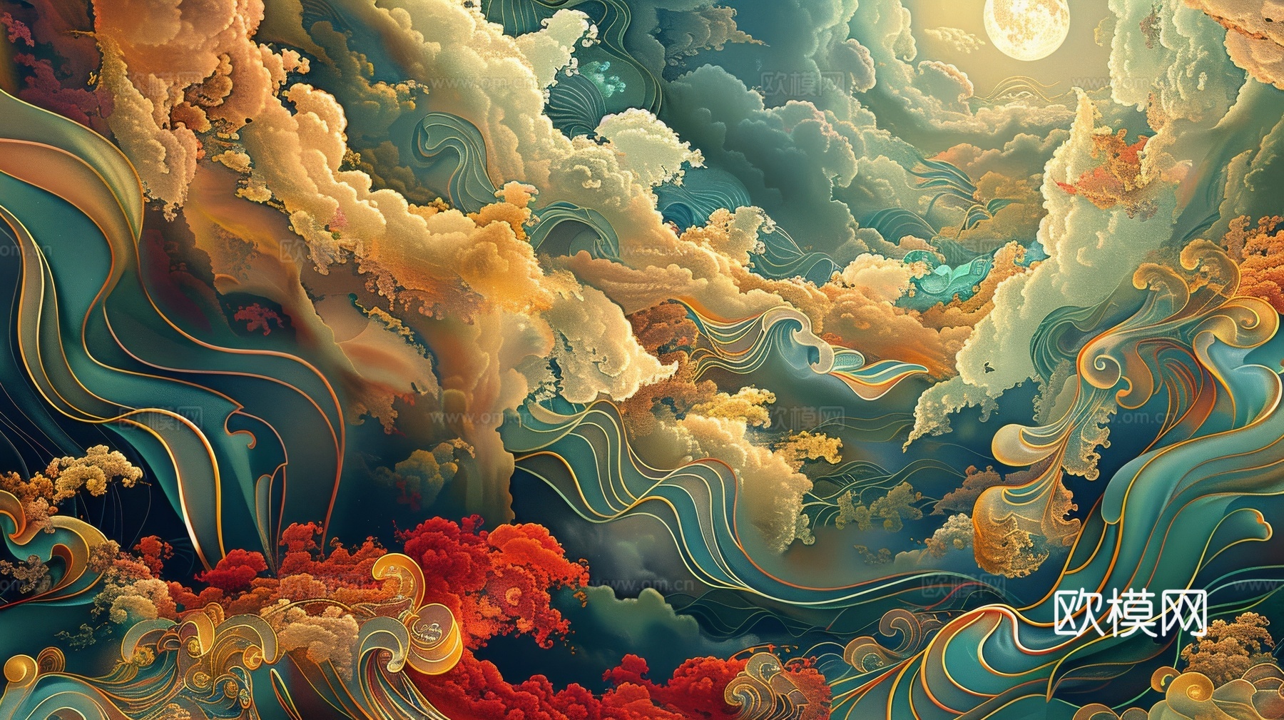 中式祥云壁纸壁画
