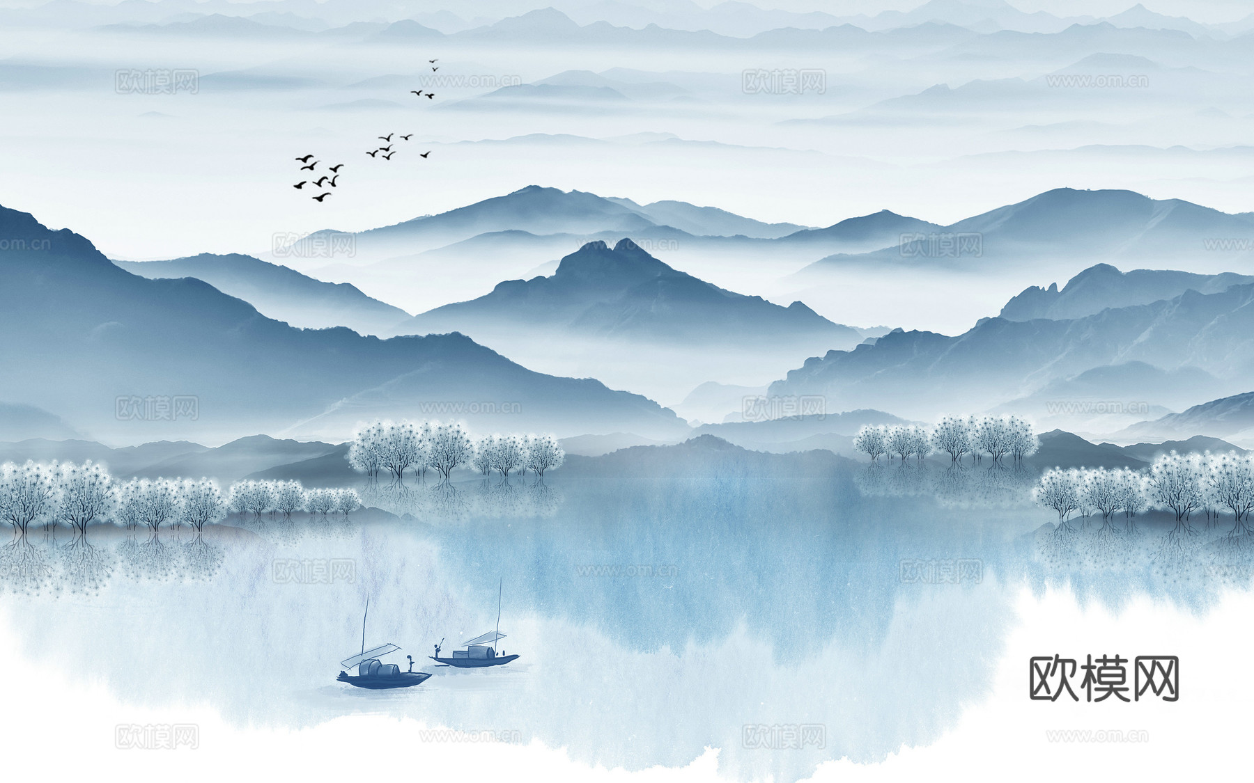 新中式山水壁纸壁画  中式山水壁纸壁画