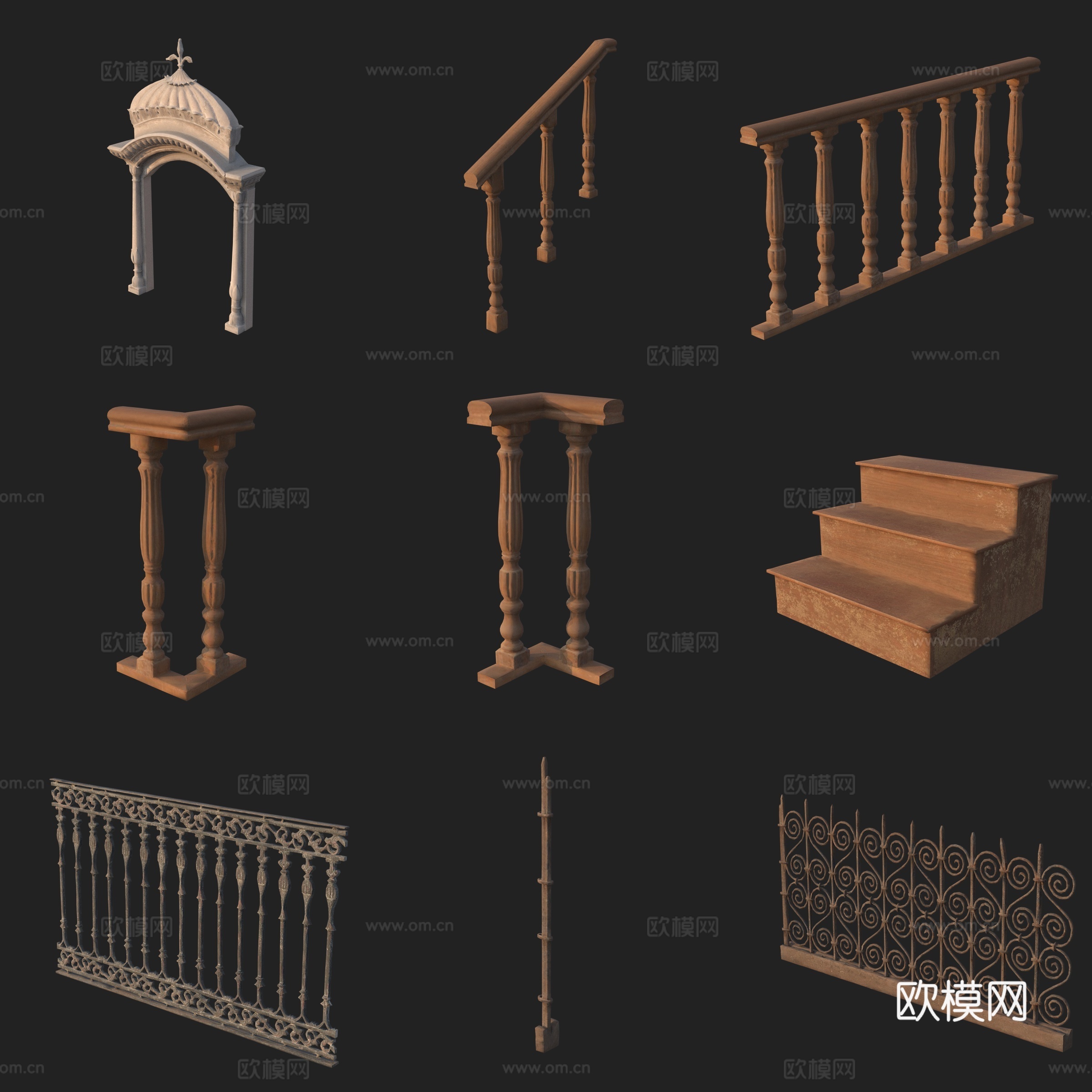 建筑构件楼梯拱门栏杆护栏3d模型