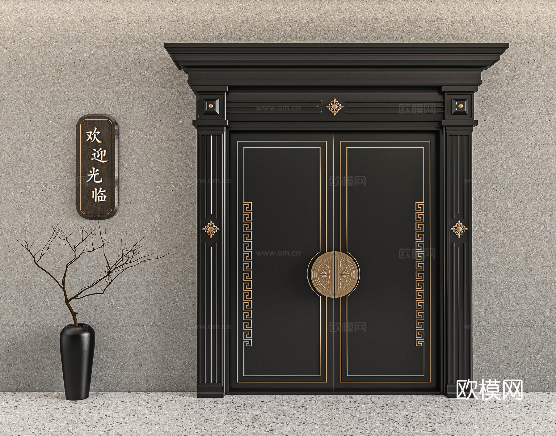 新中式别墅大门3d模型