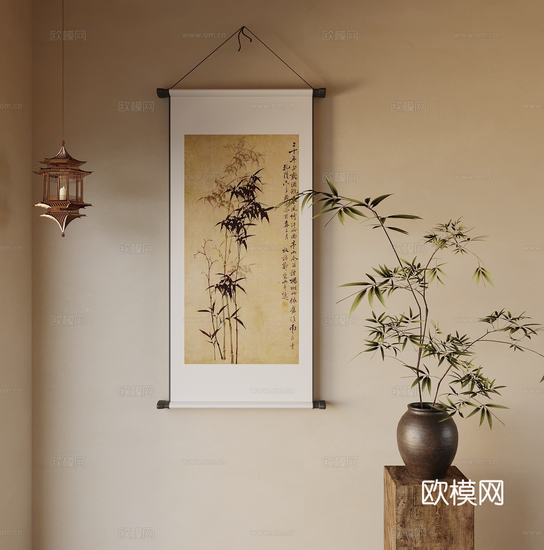 绿植盆栽 装饰画 吊灯 花瓶su模型