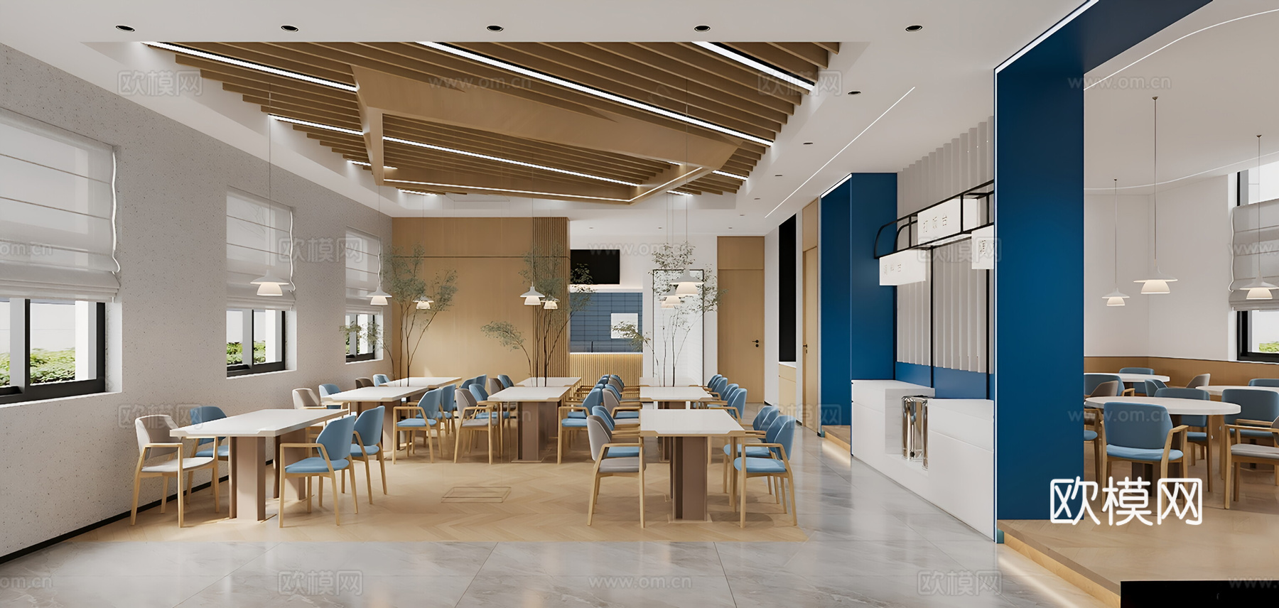 简约原木食堂 餐厅3d模型